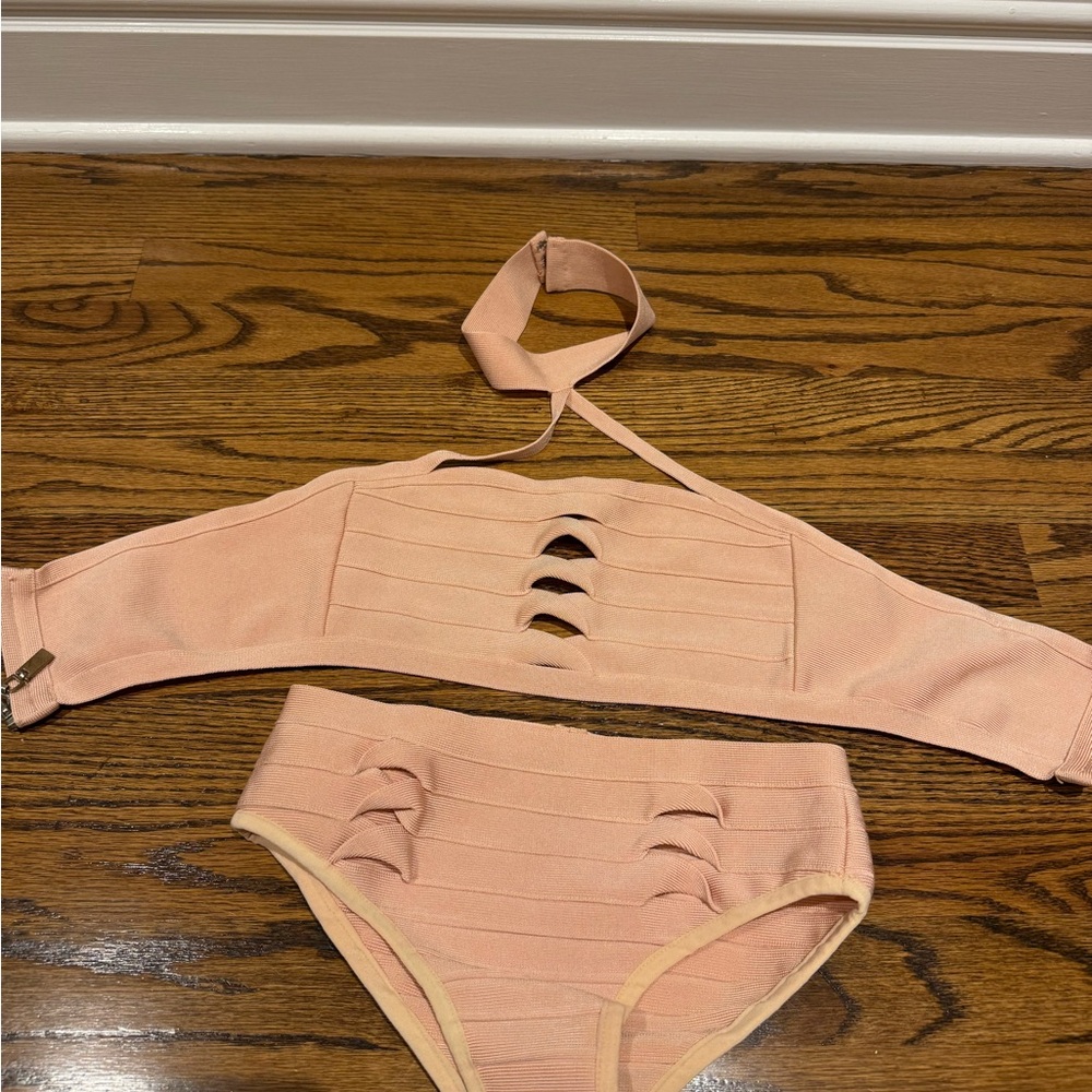 Boohoo Baby Pink Bandage Bikini Set